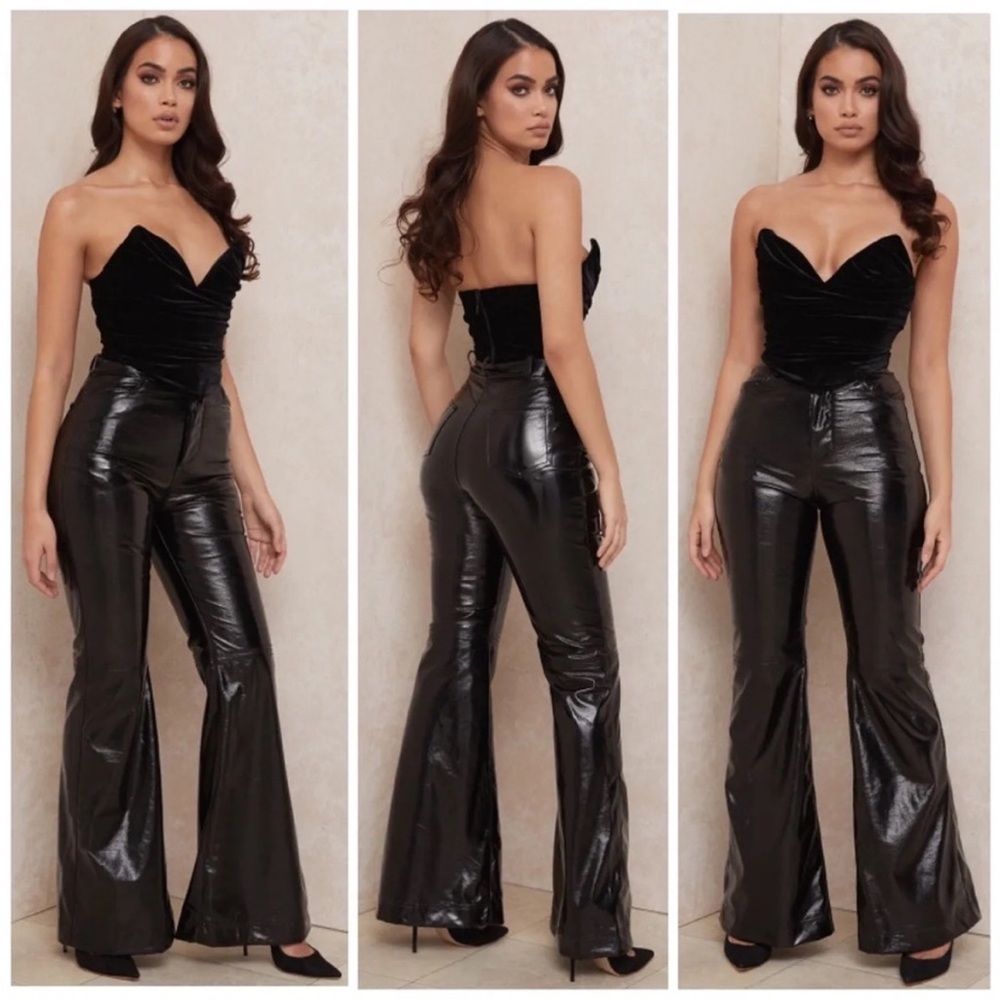 SAFFY Black Vegan Leather High Waisted Trousers Large